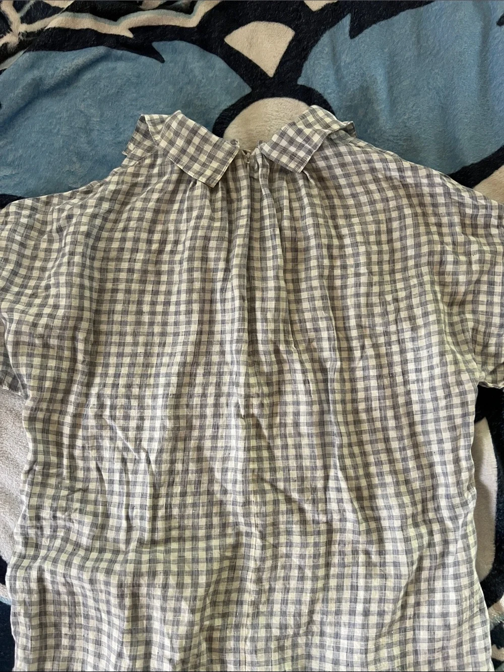 Jigsaw 100% Linen Gingham Midi Dress Blue White Relaxed Fit Pockets US 6